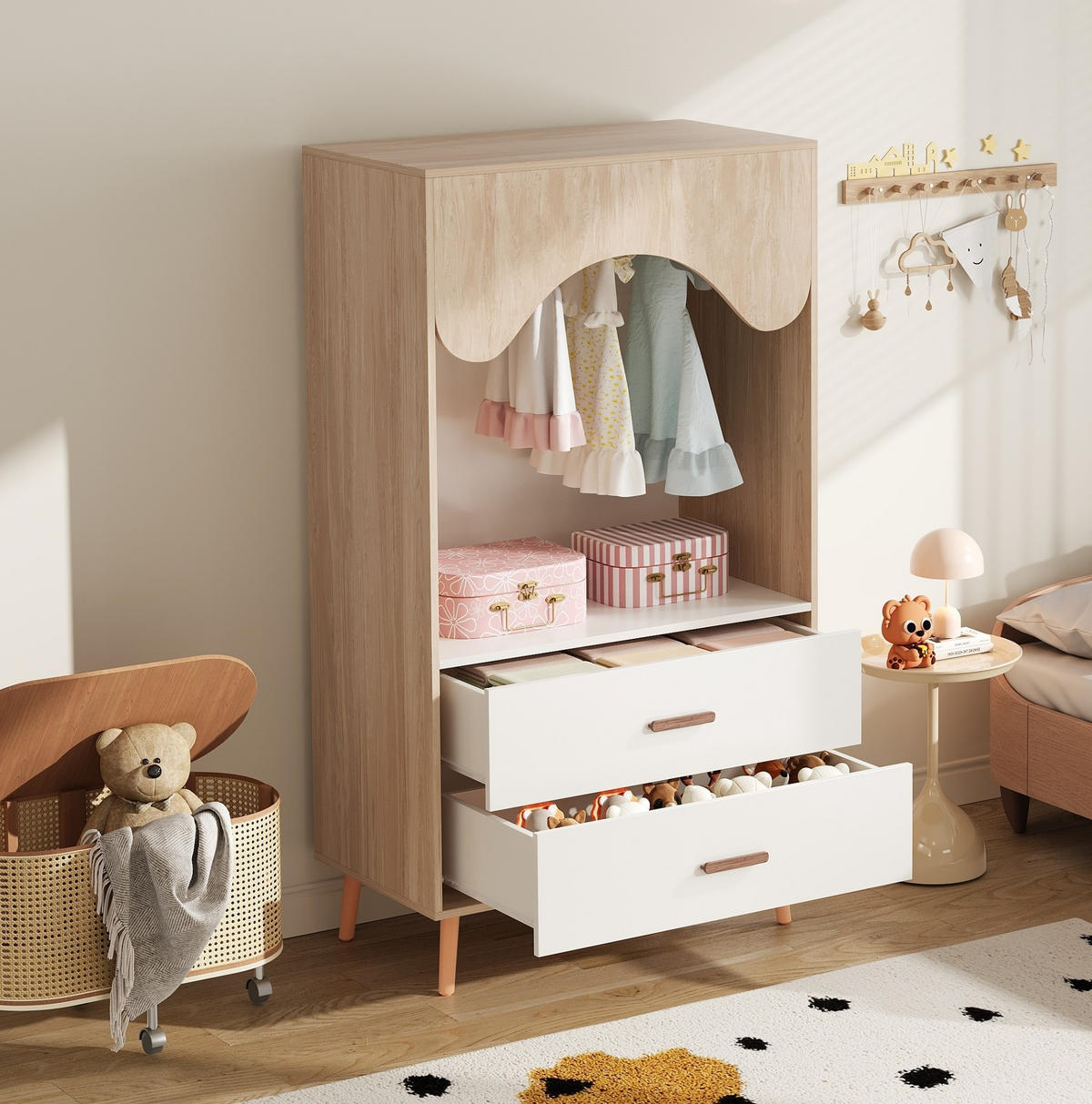 KLEIDERSCHRANK 80/141,5/46 cm Natur/Weiß aus MDF mit 2 Schubladen - Weiß, Holzwerkstoff (46/141.5/80cm) - OKMYHOME