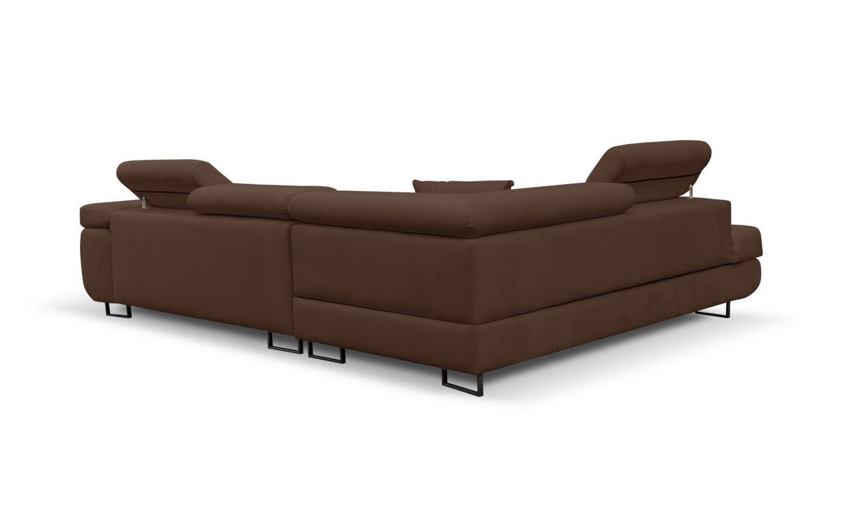 ECKSOFA Jerry in L-Form mit Schlaffunktion und Bettkasten, Farbe: Braun, Veloursstoff, Ottomane Links - Braun, Textil (202/275cm) - VENASI MÖBEL
