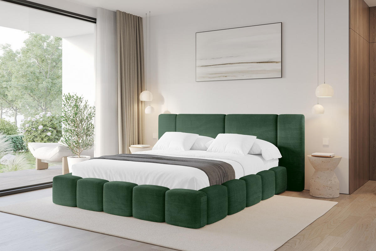 POLSTERBETT mit Bettkasten und Lattenrost, Bett mit Matratze H3/H4 - NILO 140x200 Grün - Grün, Holzwerkstoff/Textil (140/200cm) - ALTDECOR