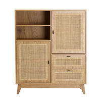 HOHES ANRICHTE 2 Türen 2 Schubladen mit Rattan-Fronten 40/120/100 cm - Eschefarben, Holzwerkstoff (40/120/55cm) - Calicosy