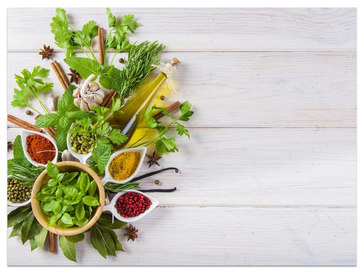 FOTOTAPETE für Küche Kräuterbukett Gewürze Aromen 200x140 - Gelb/Rot, Papier (200/140cm) - Muralo