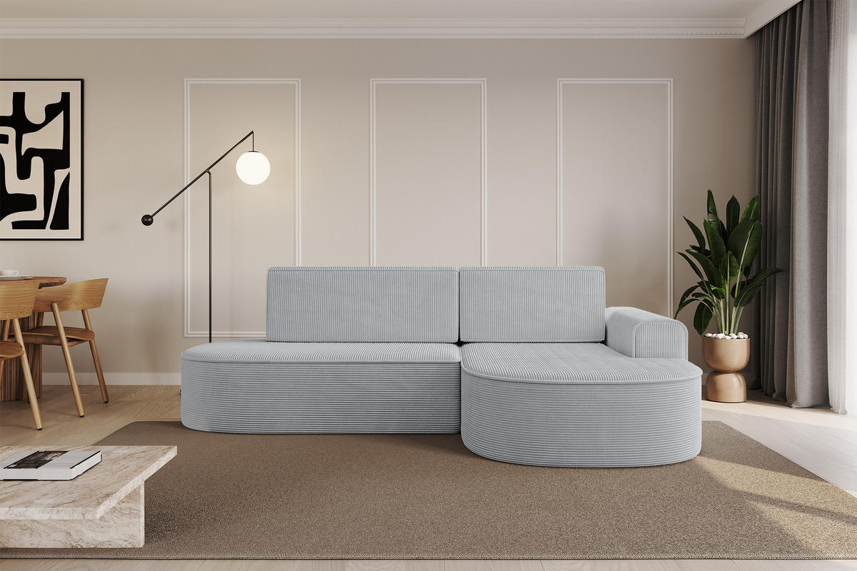 ECKSOFA mit Schlaffunktion und Bettkasten Ottomane Rechts MARI-L1-S - 283x167x85 cm Grau Cord - Graphitfarben/Schwarz, Holzwerkstoff/Kunststoff (167/283cm) - ALTDECOR