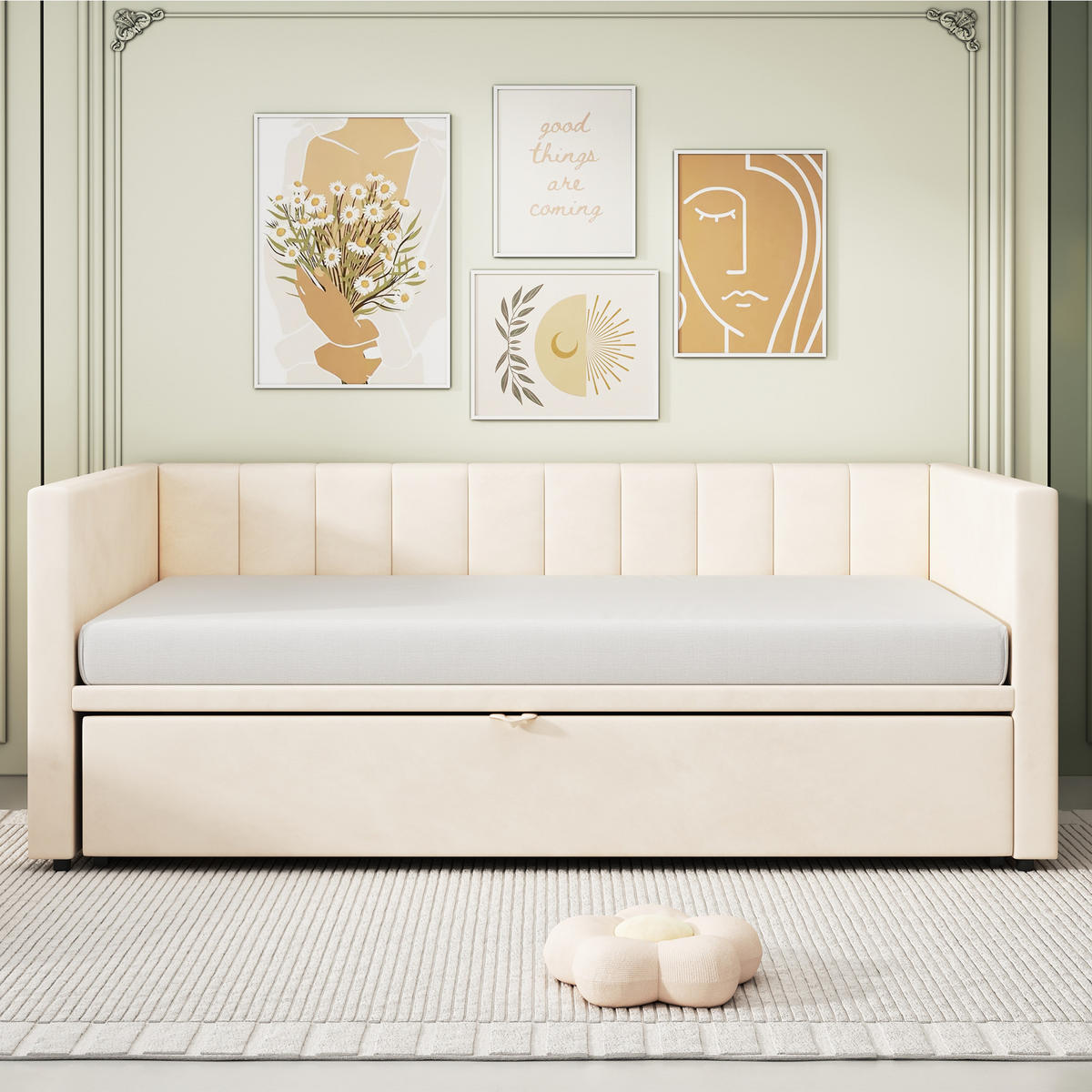 AUSZIEHBETT 90/180/200 cm DE-01586, in Beige - Beige, Holzwerkstoff (90/200cm) - ComfortXL