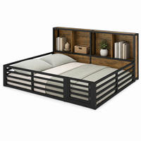 METALLBETT 140/200 cm in Schwarz mit Ablagefächern und LED - Schwarz, Holzwerkstoff/Metall (140/200cm) - STILVORA