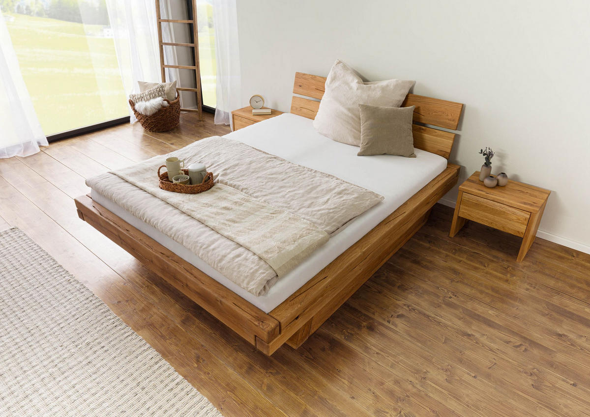HOLZBETT mit Schubladen Eiche 200x200x87 natur geölt BREGENZ #112 - Naturfarben, Holz (200/200cm) - Massivmoebel24