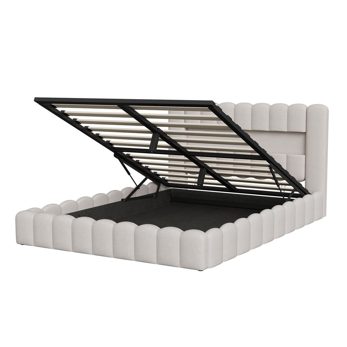POLSTERBETT Modern 180/200 cm mit Bettkasten LED & USB Leinenoptik Beige - Beige, Textil (180/200cm) - Creahappy