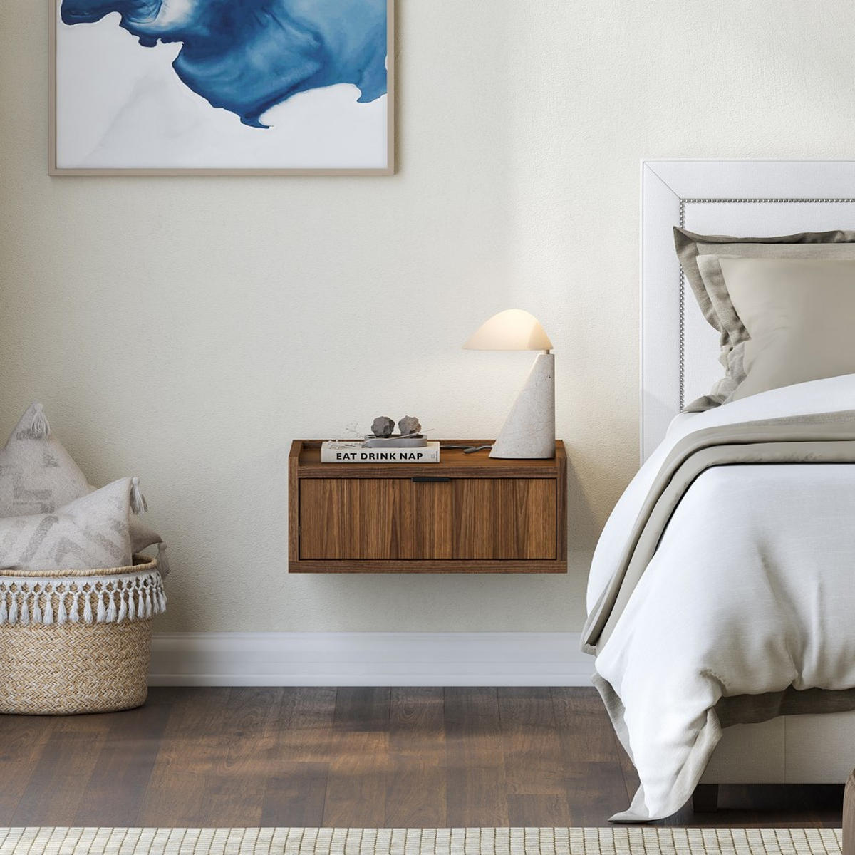 NACHTTISCH Evron mit 1 Schublade, Hängender, Walnuss - Walnussfarben/Schwarz, Holzwerkstoff/Metall (51/21/40cm) - Beautysofa