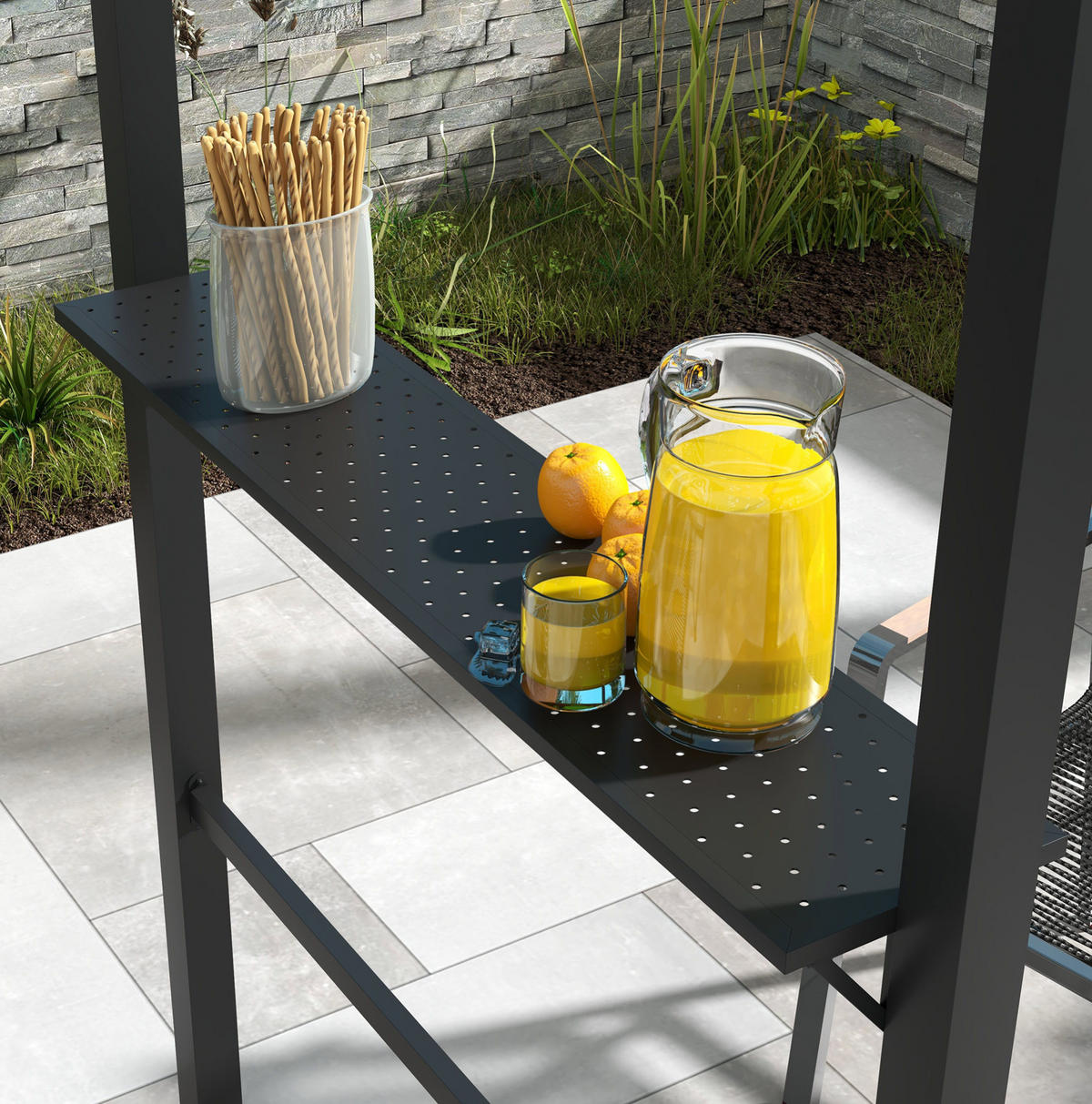 GRILLPAVILLON 233/110/235 cm mit Doppeldach, Seitenablagen und 7 Haken, Khaki - Braun, Metall (110/235/233cm) - Redom
