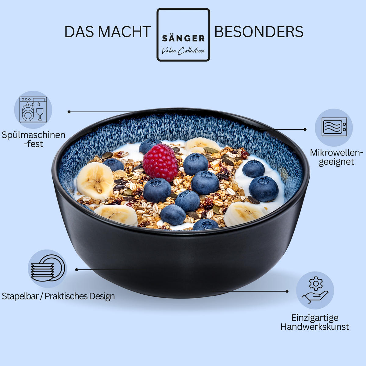 SCHALEN SET ARUBA - 6 teilig aus Steingut - Blau, Keramik (21cm) - Sänger