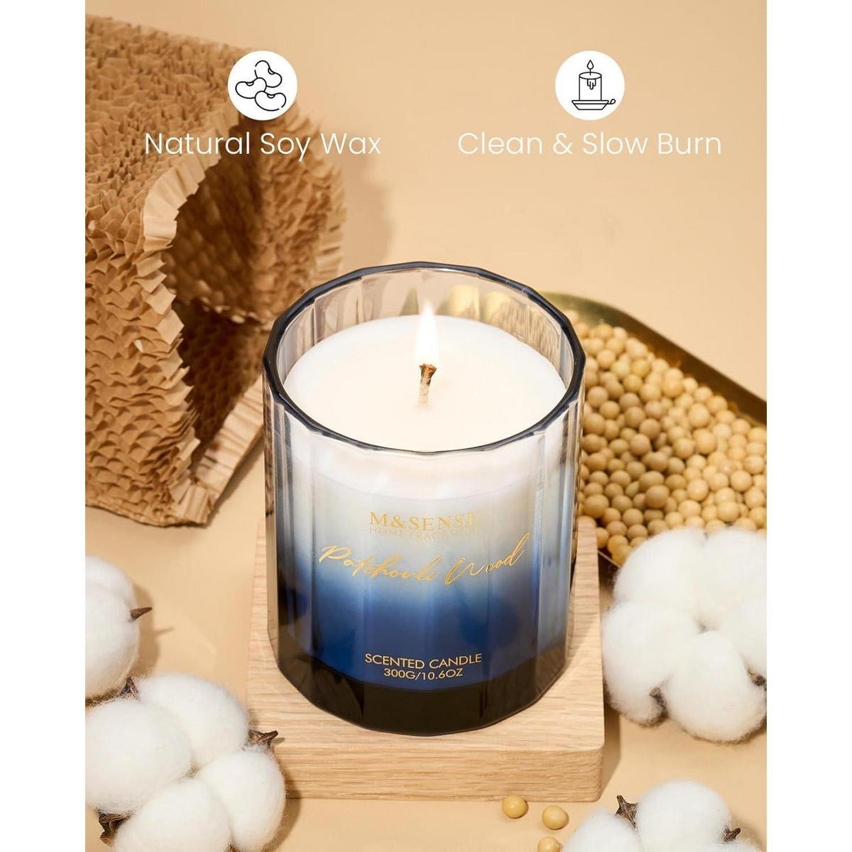 DUFTKERZE Patchouli Holz 300g 60 Stunden Brenndauer - Blau, Paraffin (10cm)