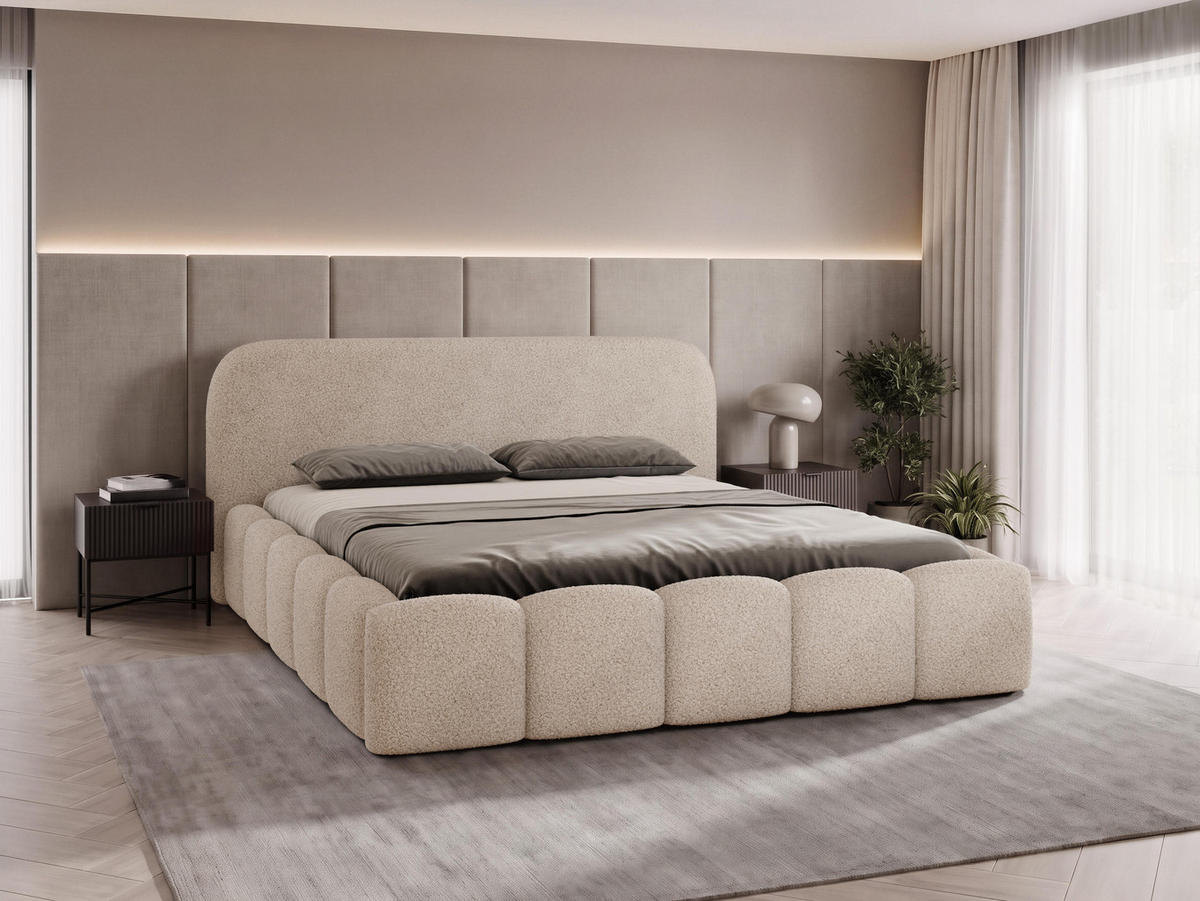 POLSTERBETT Refola Boucle - Beige/Schwarz, Holz/Holzwerkstoff (140/200cm) - MIRJAN24