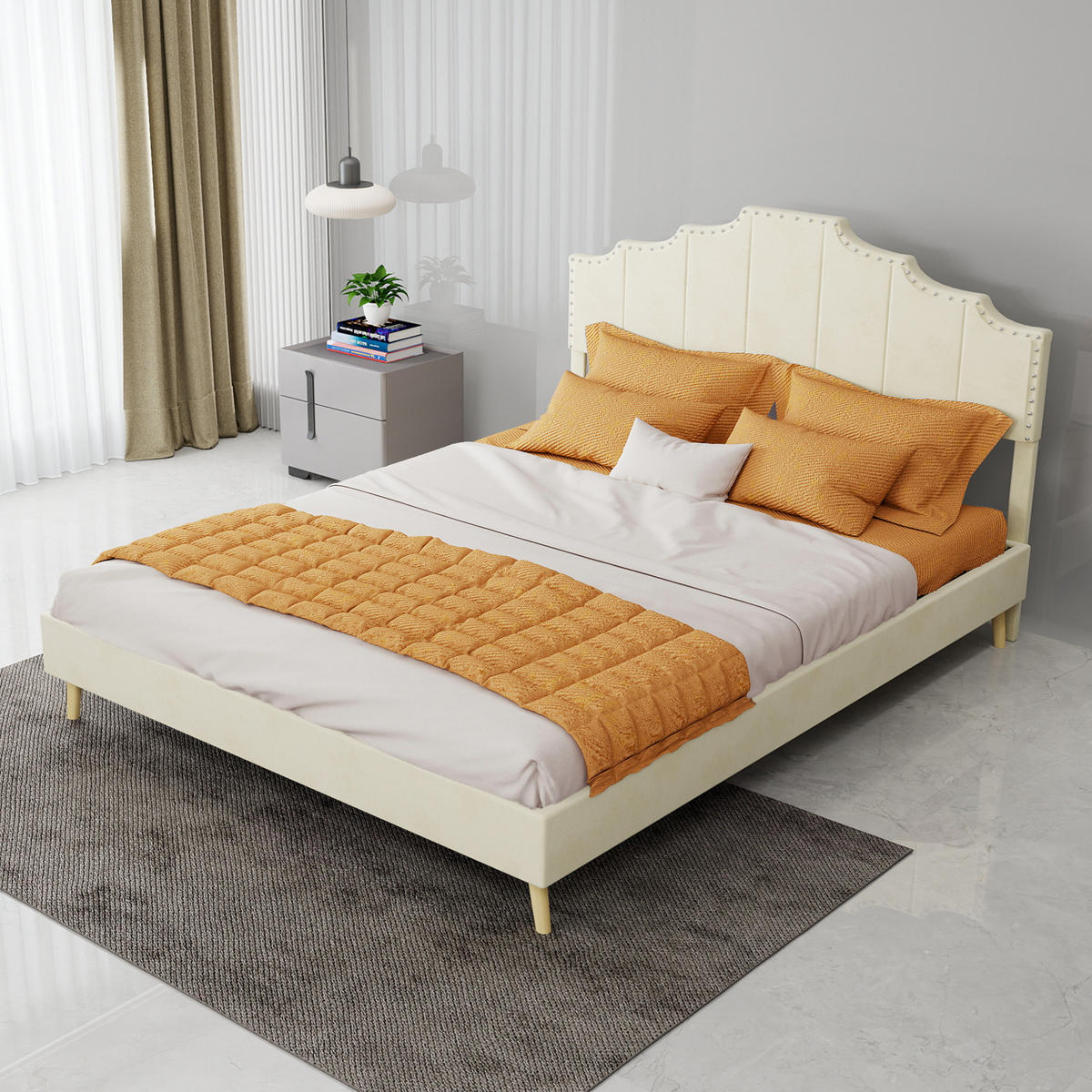 POLSTERBETT 140/200 cm DE-35412 mit weichem Kopfteil Beige - Beige, Metall (140/200cm) - ComfortXL