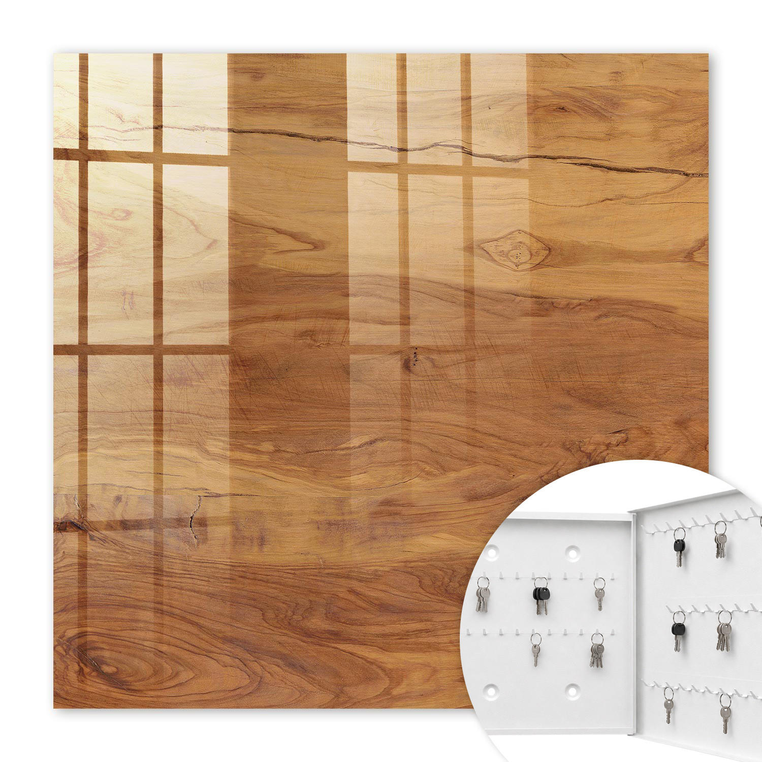 SCHLÜSSELBOX Weiß 30x30 cm – Türöffnung nach rechts - Holzstruktur - Braun, Metall (30/30/5cm) - TULUP