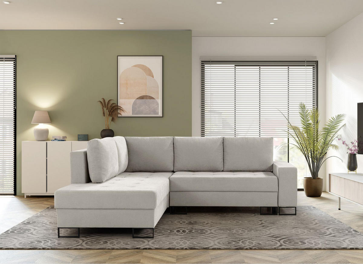 ECKSOFA Larelle Hellbeige Chenille 245 cm - Ecru/Schwarz, Textil/Metall (245/200cm) - Selsey