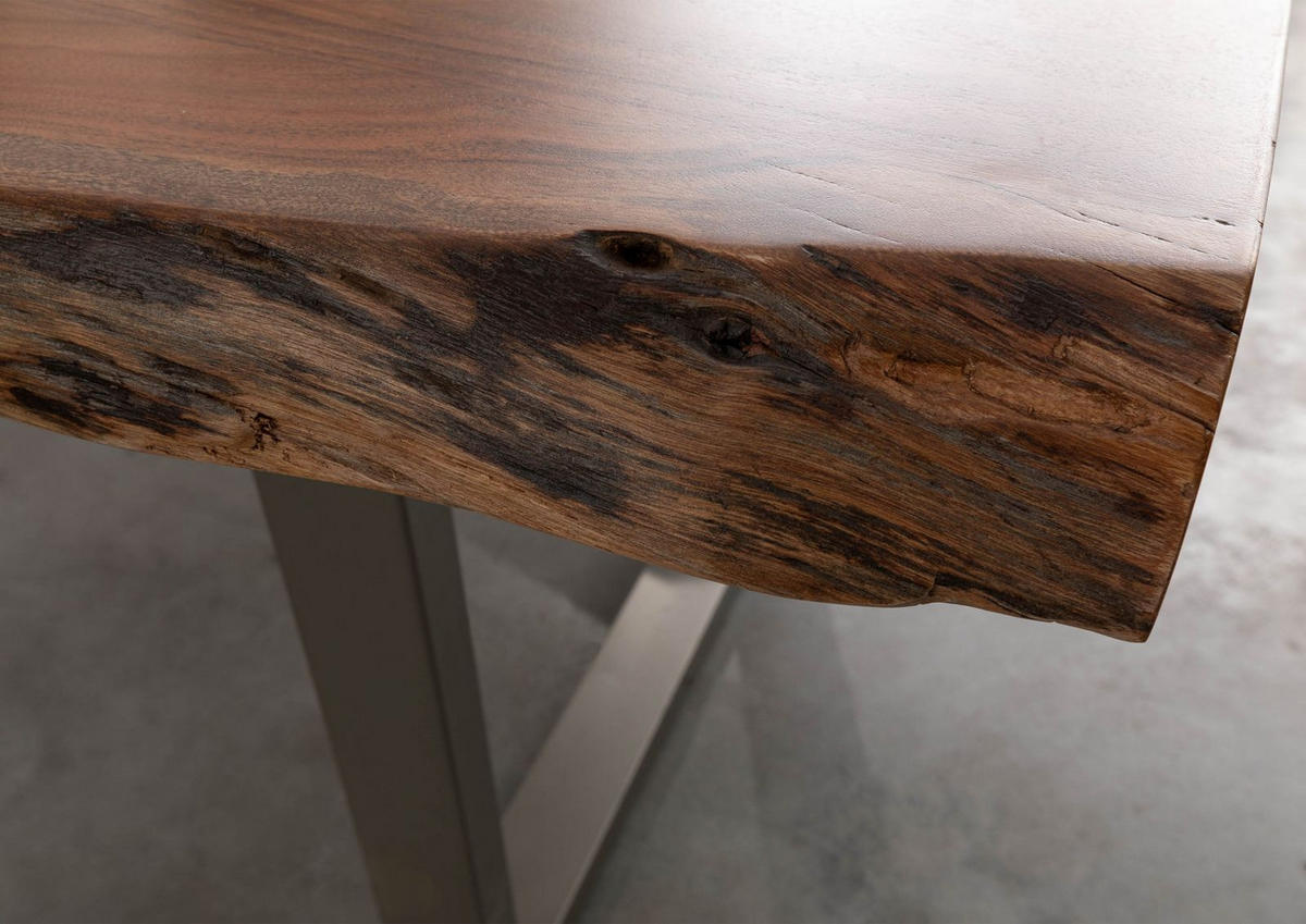 BAUMTISCH Akazie 160x90x77 natur lackiert / U-Beine silber matt FREEFORM 5 - Naturfarben, Holz (160/90/77cm) - Massivmoebel24