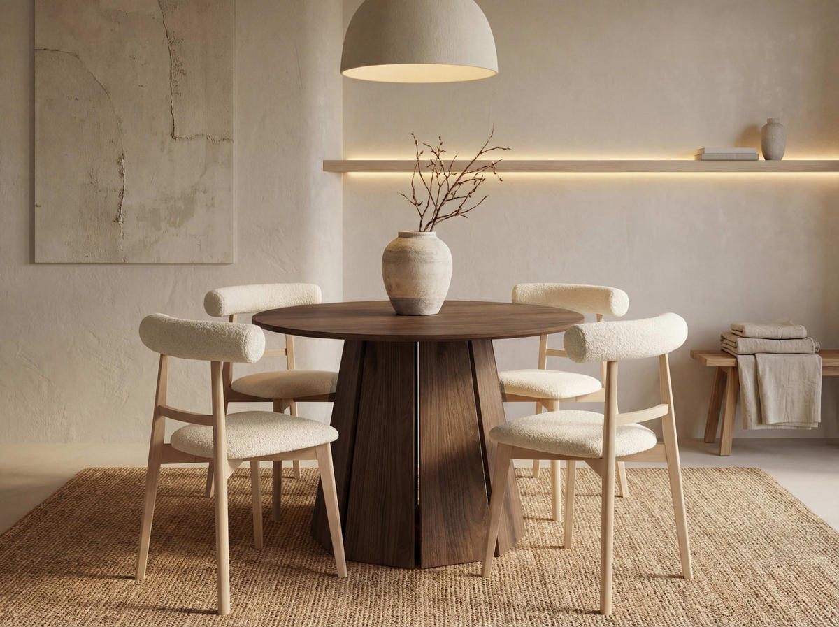 ESSTISCH Lunda rund ausziehbar verlängerbar, Wallnuss Dunkelbraun 120/120/76 cm - Nussbaumfarben/Schwarz, Holzwerkstoff (120/120/76cm) - WFL GROUP