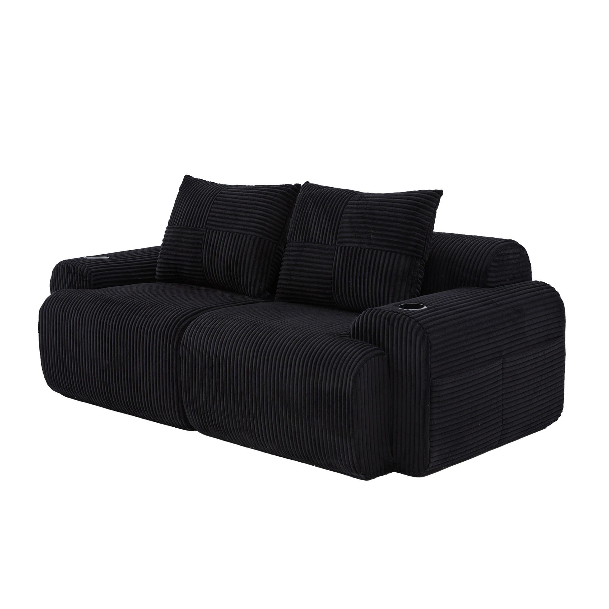 MODULÁRNÍ sofa 200/99/80 cm černá z manšestru s držákem nápojů a boční kapsou - černá, textil (99/80/200cm) - OKWISH