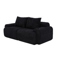 MODULÁRNÍ sofa 200/99/80 cm černá z manšestru s držákem nápojů a boční kapsou - černá, textil (99/80/200cm) - OKWISH