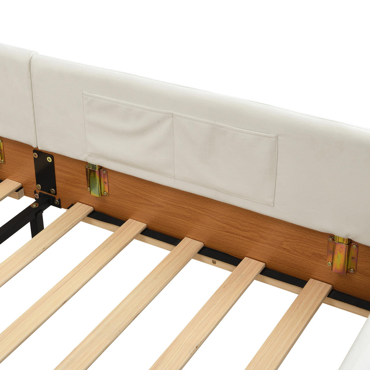 KINDERBETT 90/200 cm DE-02232, in Weiß, mit Samt-Holz-Design und 2 Stautaschen - Weiß, Holzwerkstoff (90/200cm) - ComfortXL