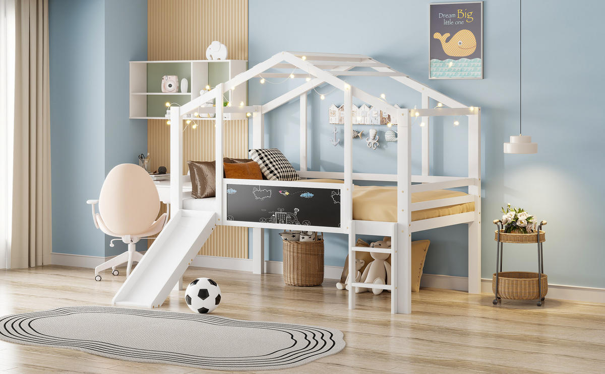 HOCHBETT 90x200 cm Rutsche weiß - Weiß, Holz (90/200cm) - LEBENLANG