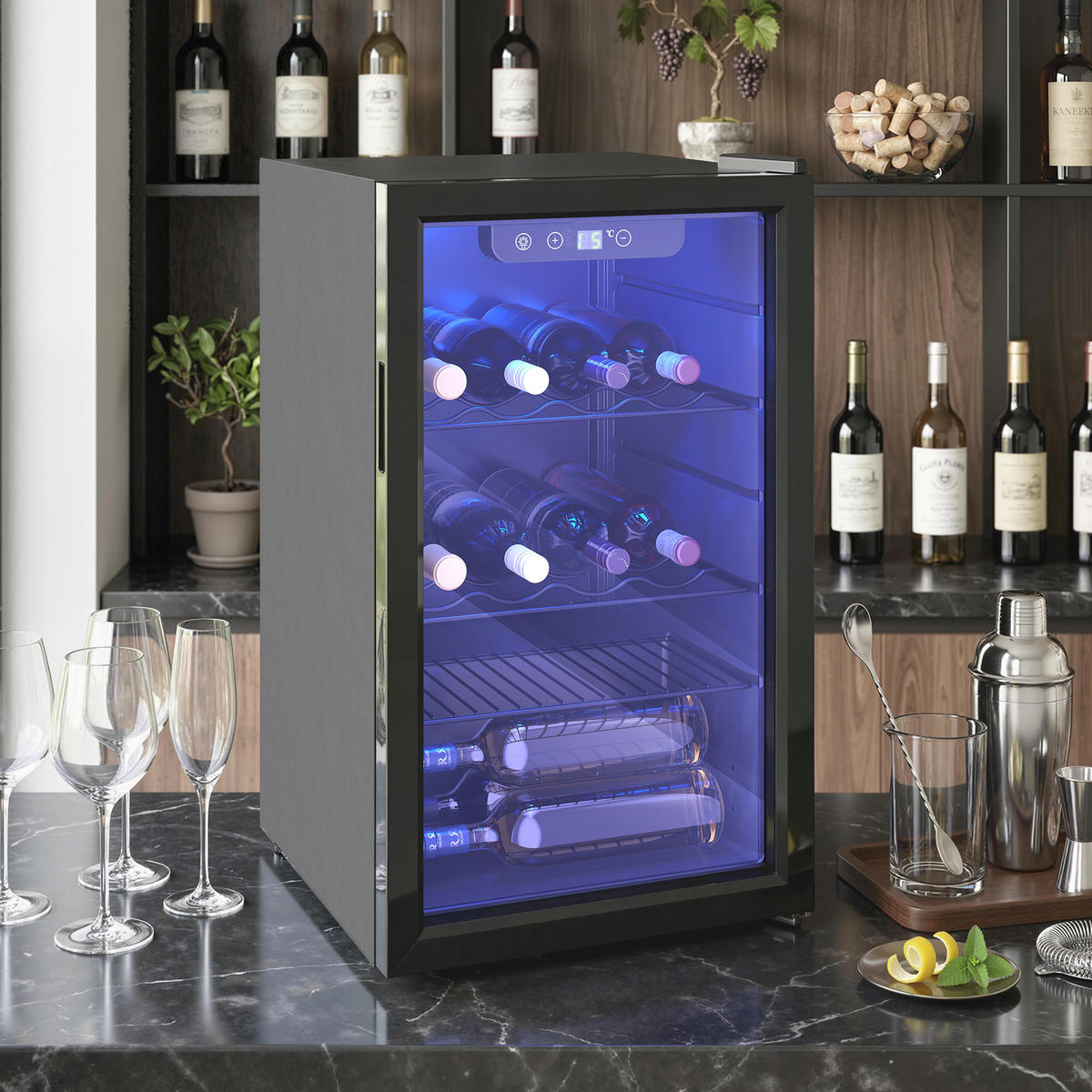 WEINKÜHLSCHRANK 43/46/74 cm Schwarz - Schwarz, Metall (43/74/46cm) - HOMCOM