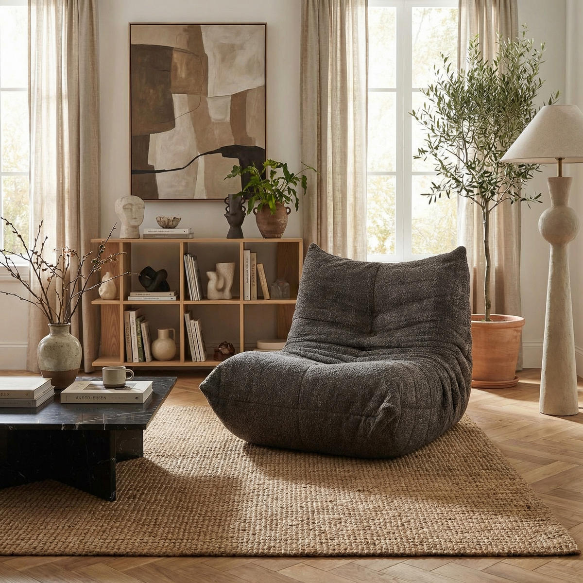 SITZSACK Ergonomischer aus Chenille & Memory-Schaum, Montagefrei - Grau, Textil (94/71/101cm) - Urban Meuble