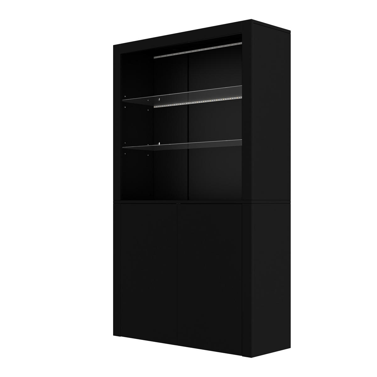 VITRINE 100/35/170 cm Schwarz aus MDF, Glas und Spanplatte mit LED - Schwarz, Holzwerkstoff (100/170/35cm) - OKWISH