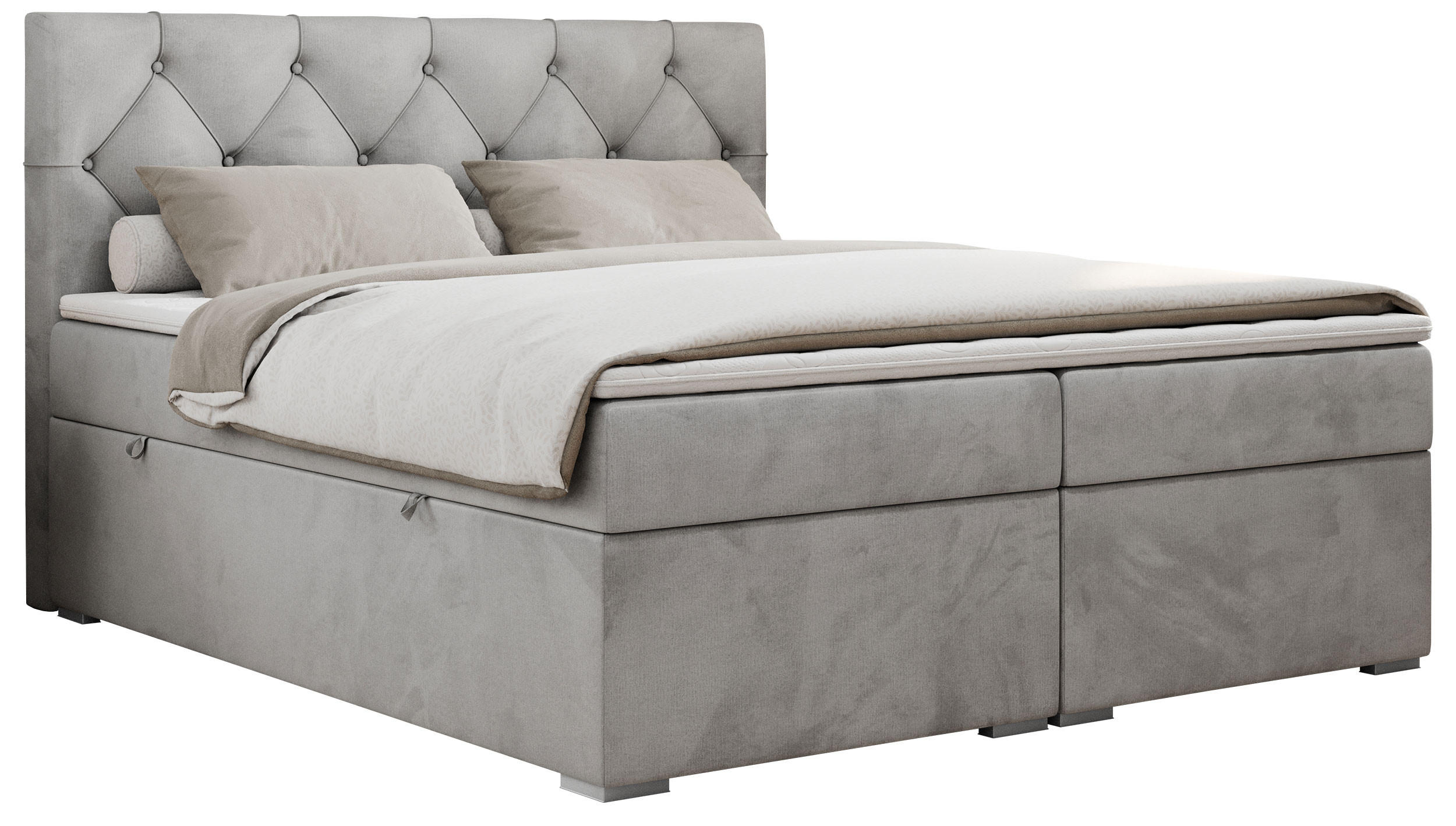 BOXBETT ALDA 200/200 Hellgrau Velvet - H3 - Hellgrau, Holz/Textil (200/200cm) - MKS