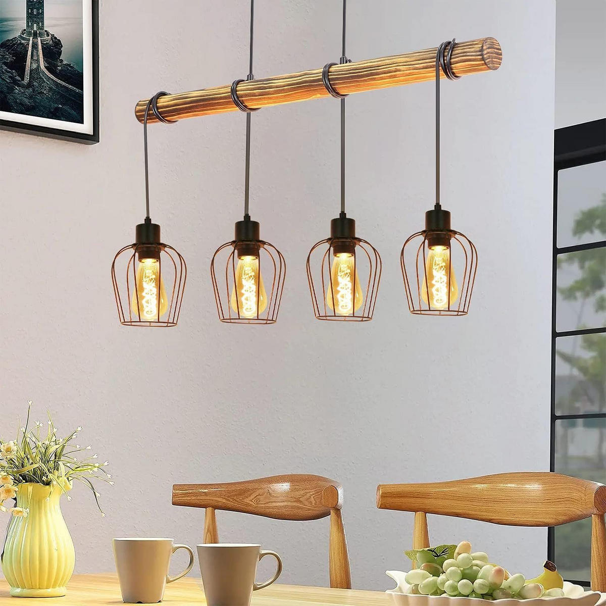 HÄNGELEUCHTE Senta 80/13/198 cm - Braun, Holz (80/13/198cm) - Nettlife