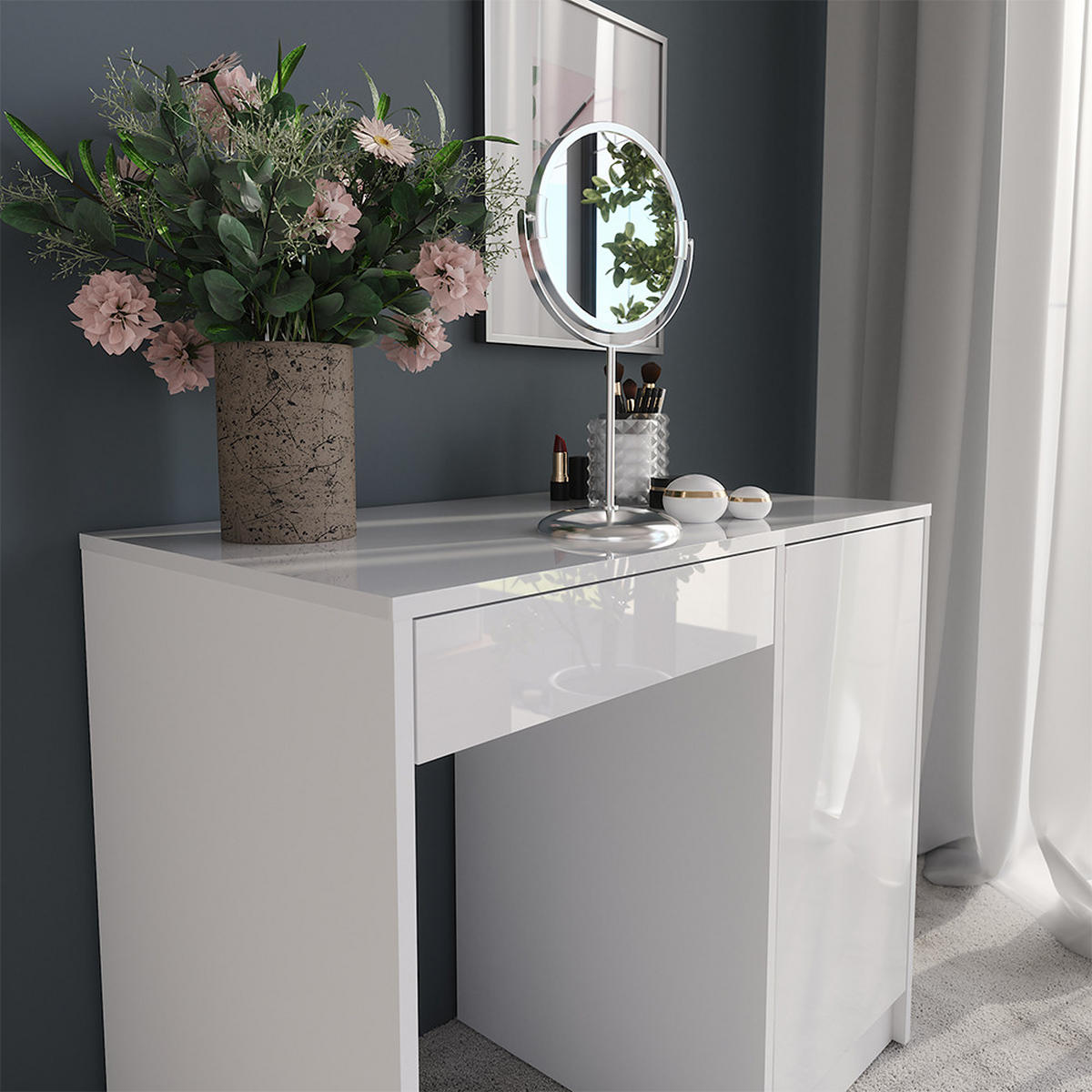 TOALETNÍ STOLEK Sherry Bílá/bílý vysoký lesk - vysoce lesklá bílá, kompozitní dřevo (89.8/76/50.1cm) - Vicco