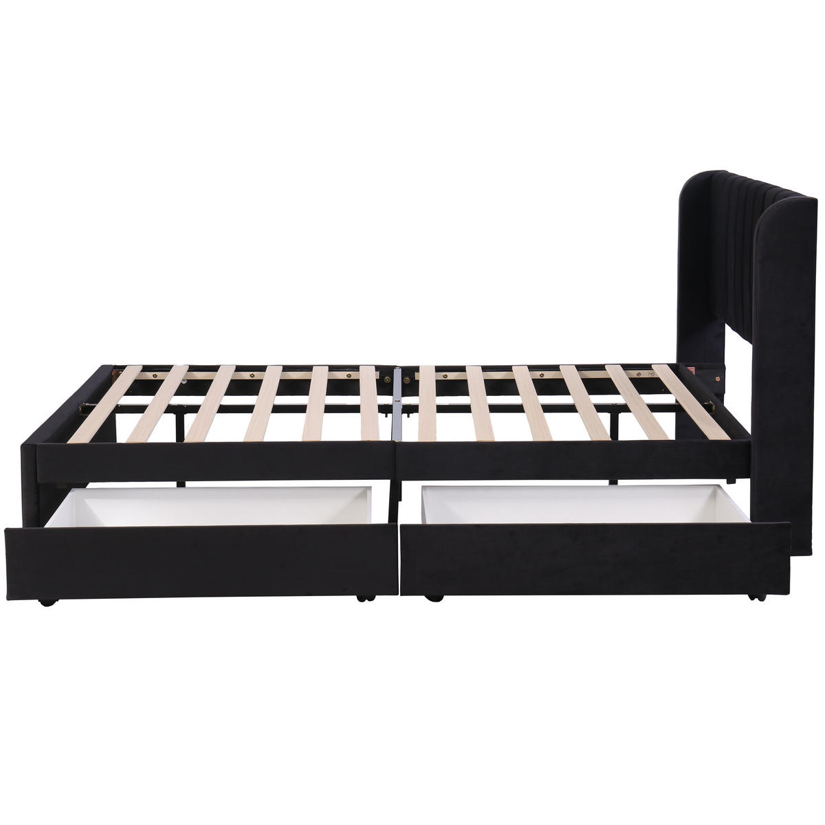 POLSTERBETT 140/200 cm schwarz mit Lattenrost und 2 Schubladen - Schwarz, Textil (140/200cm) - OKWISH