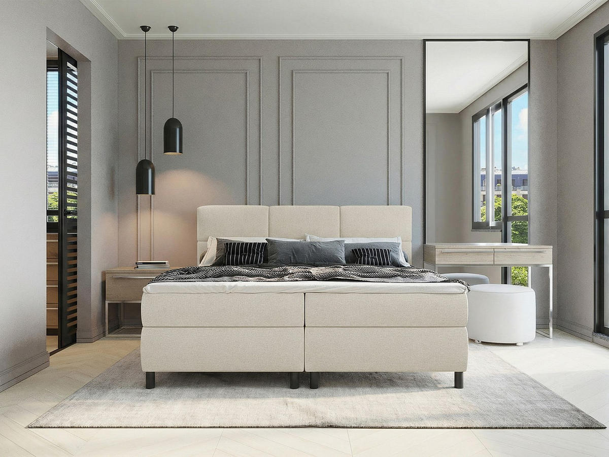 BOXSPRINGBETT - 2 Personen - stoff - beige Lodi - Beige, Textil (80/200cm) - Vente-Unique