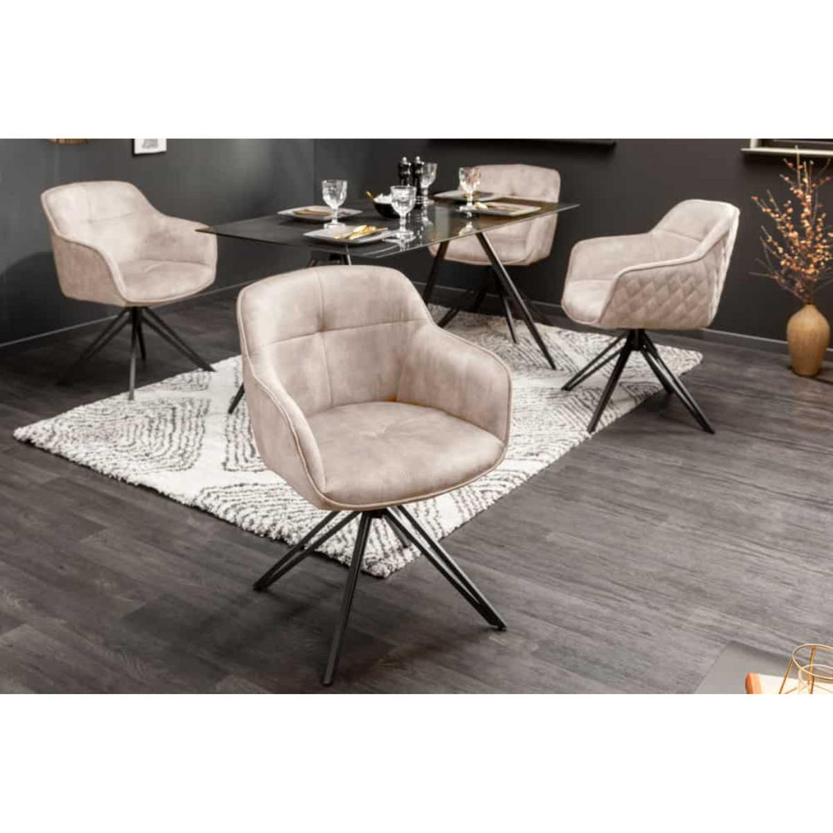 ARMLEHNSTUHL EUPHORIA Samt Champagner - Champagner/Schwarz, Kunststoff/Metall (58/60/60cm) - riess-ambiente
