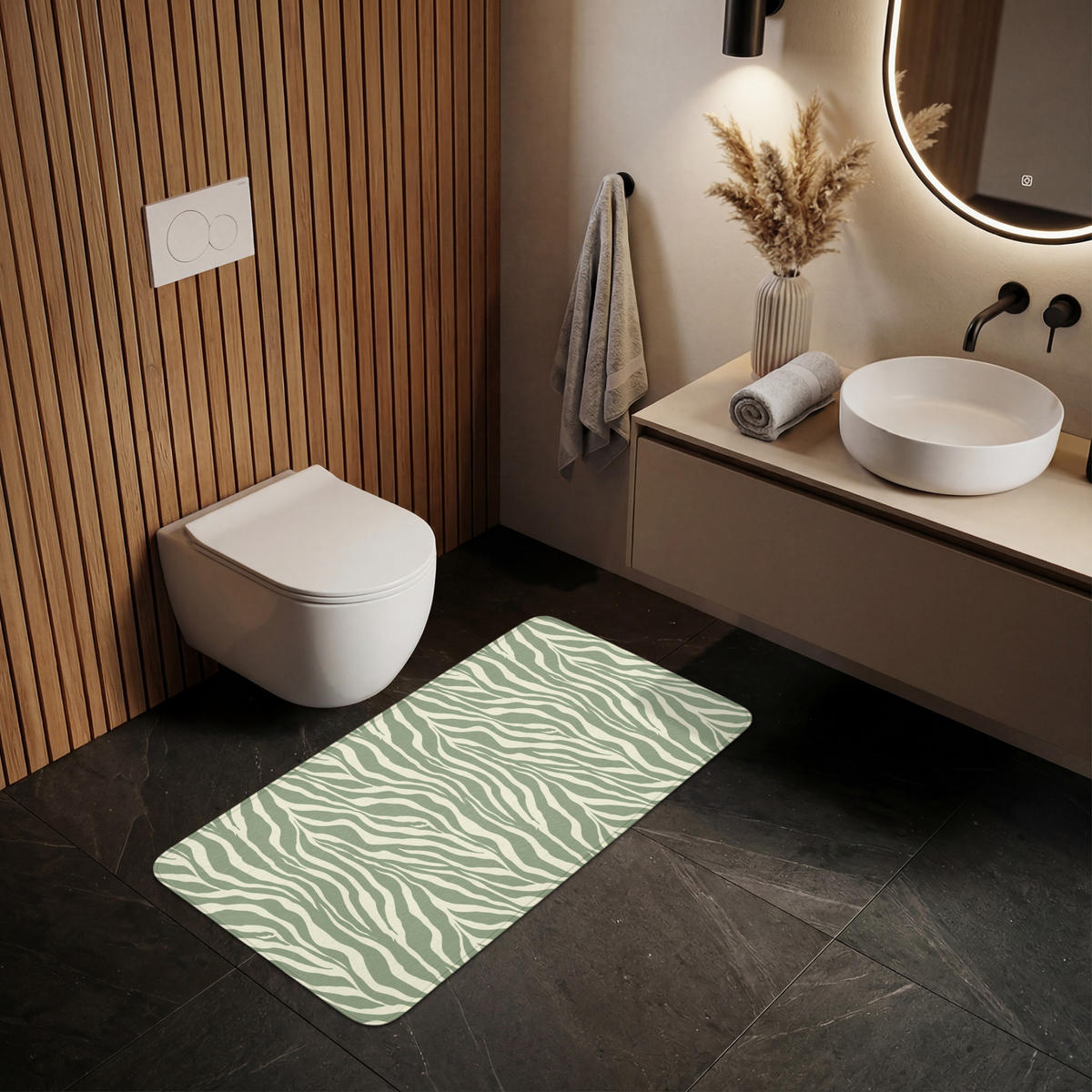 WC PŘEDLOŽKA Zebra - Motiv - zelená 120x60 cm - šalvějově zelená, textil/plast (120/1cm) - OnlyWow