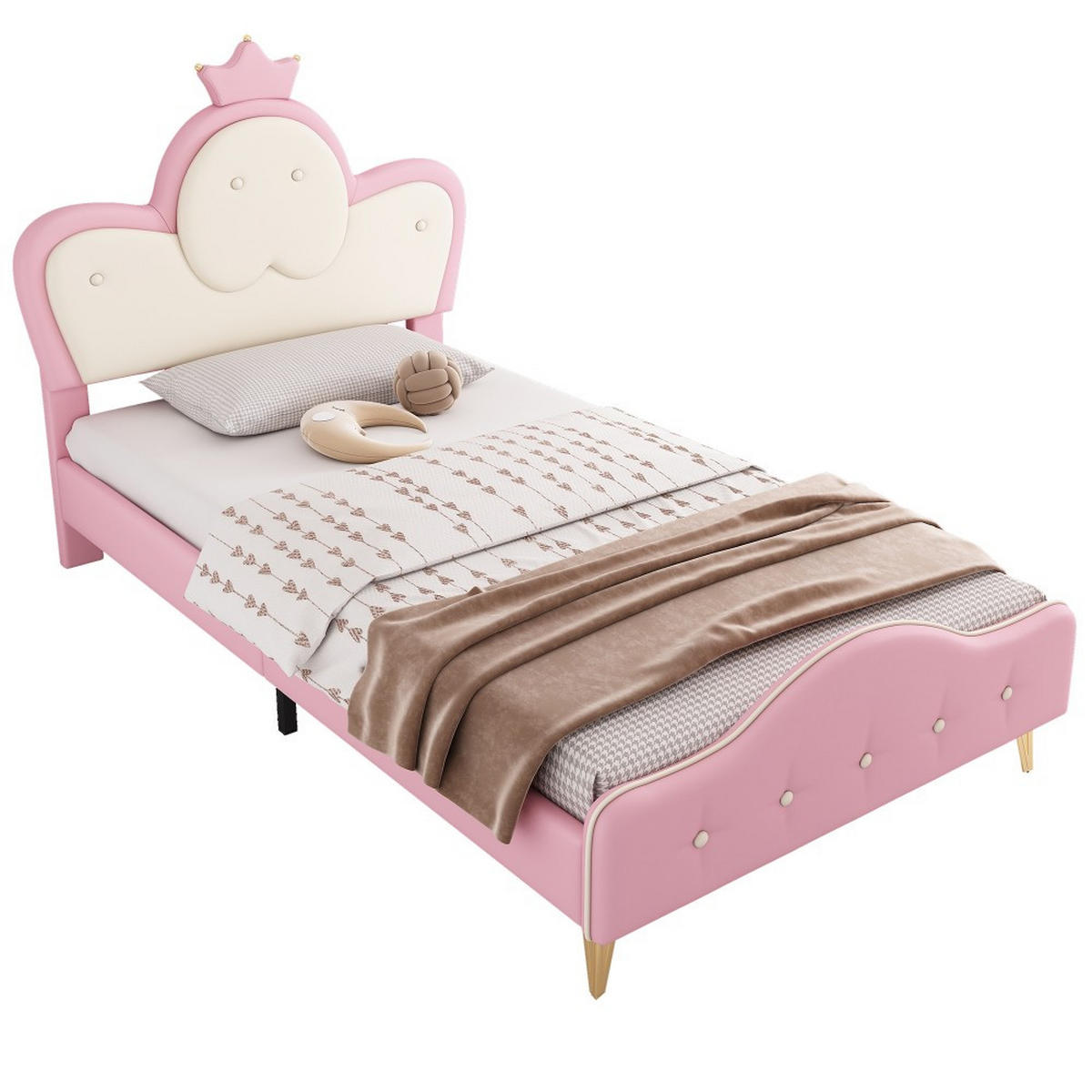 KINDERBETT 90x200cm in Rosa PU mit Monochromer LED-Streifen - Pink, Holz (90/200cm) - KOMHTOM