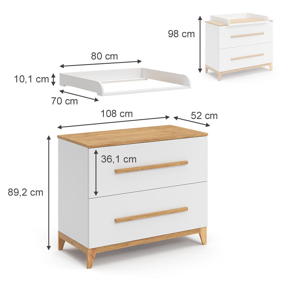 Thumbnail - VitaliSpa Wickelkommode, Weiß, Weiß, Holzwerkstoff, 2 Fächer, 2 Schubladen, 108x98x70 cm, Babymöbel, Wickelkommoden & Zu...