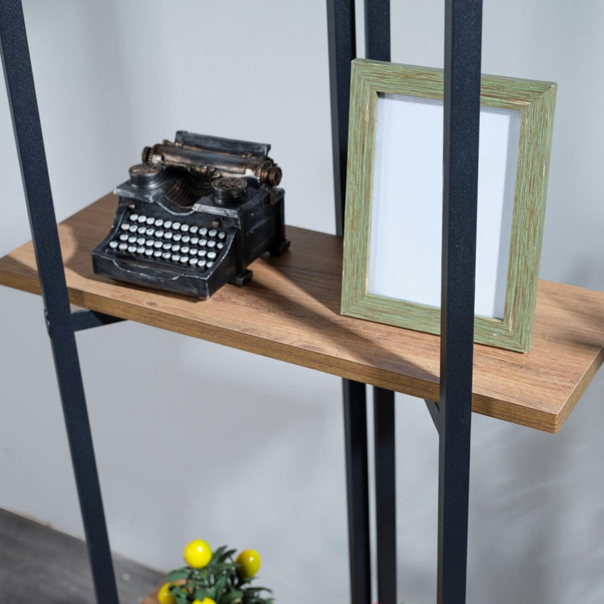 STANDREGAL Bjerringbro - Walnussfarben/Schwarz, Holzwerkstoff/Metall (55/150/24cm) - [en.casa]
