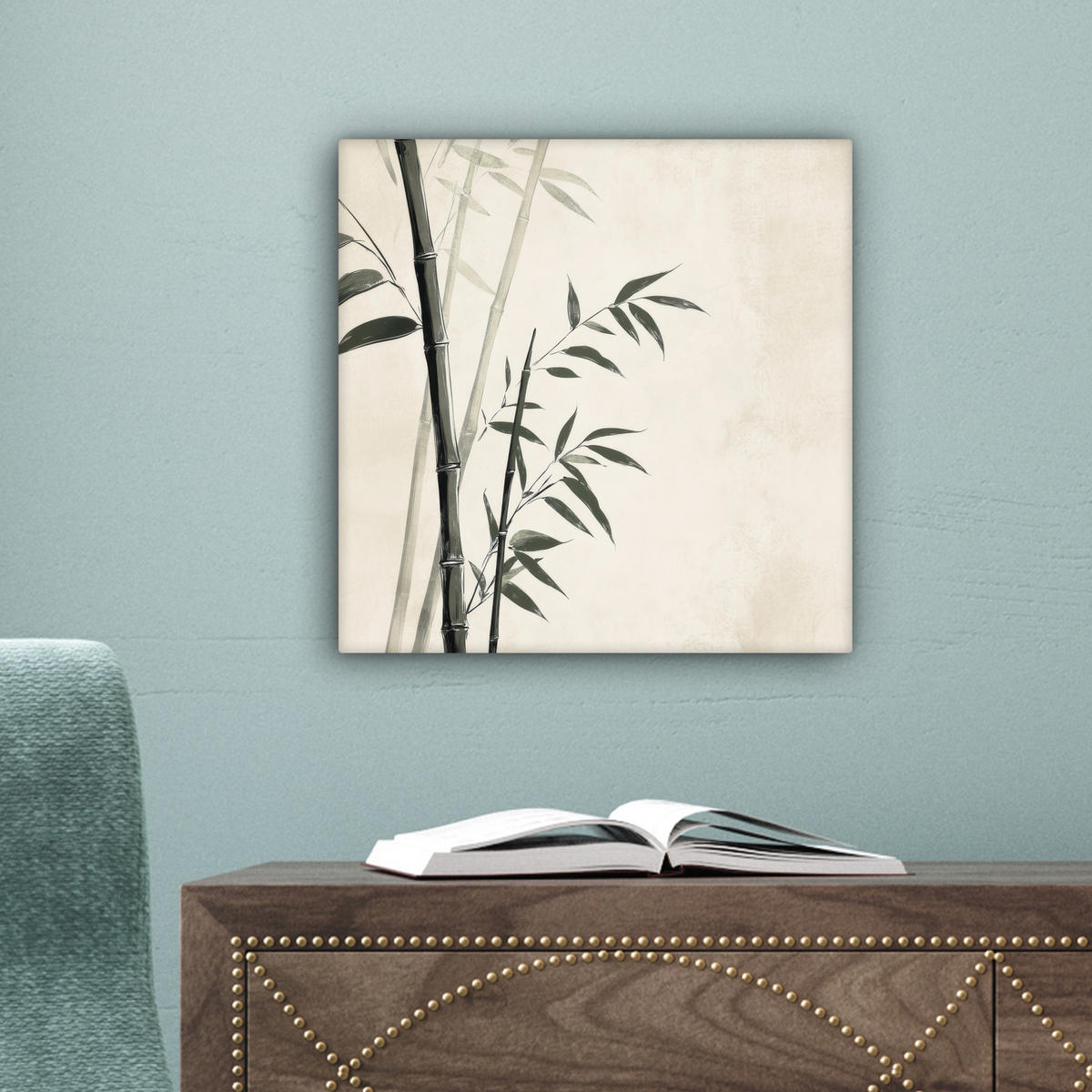 LEINWANDBILD Japandi - Bambus - Beige 20x20 cm - Eukalyptusholzfarben, Textil (20/20cm) - MuchoWow