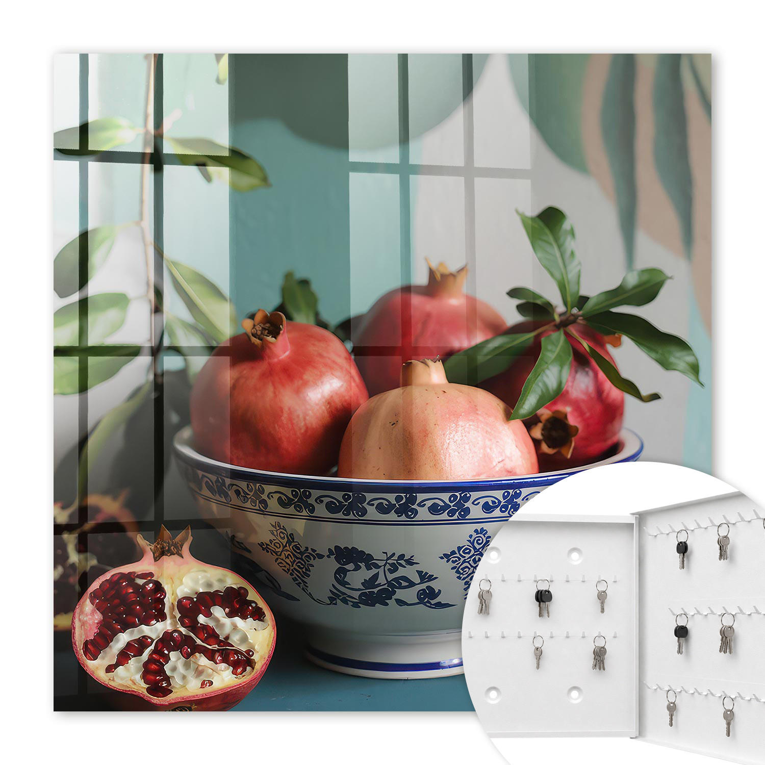 SCHLÜSSELBOX Weiß 30x30 cm – Türöffnung nach rechts - Granatapfel - Rot, Metall (30/30/5cm) - TULUP