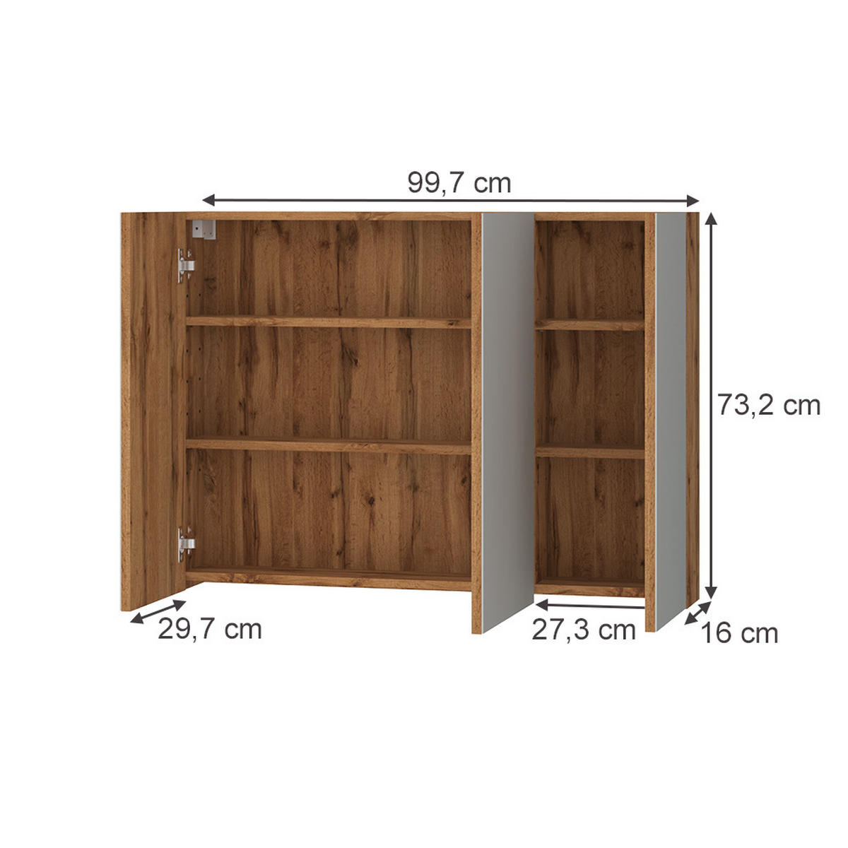 BADSPIEGELSCHRANK Lotta Eiche 99.7 x 73.2 cm mit 3 Türen - Eichefarben, Holzwerkstoff (99.7/73.2/16cm) - Vicco
