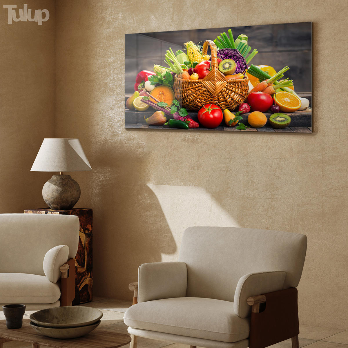 GLASBILD 120x60 cm Obstkorb - Multicolor, Glas (120/60cm) - TULUP