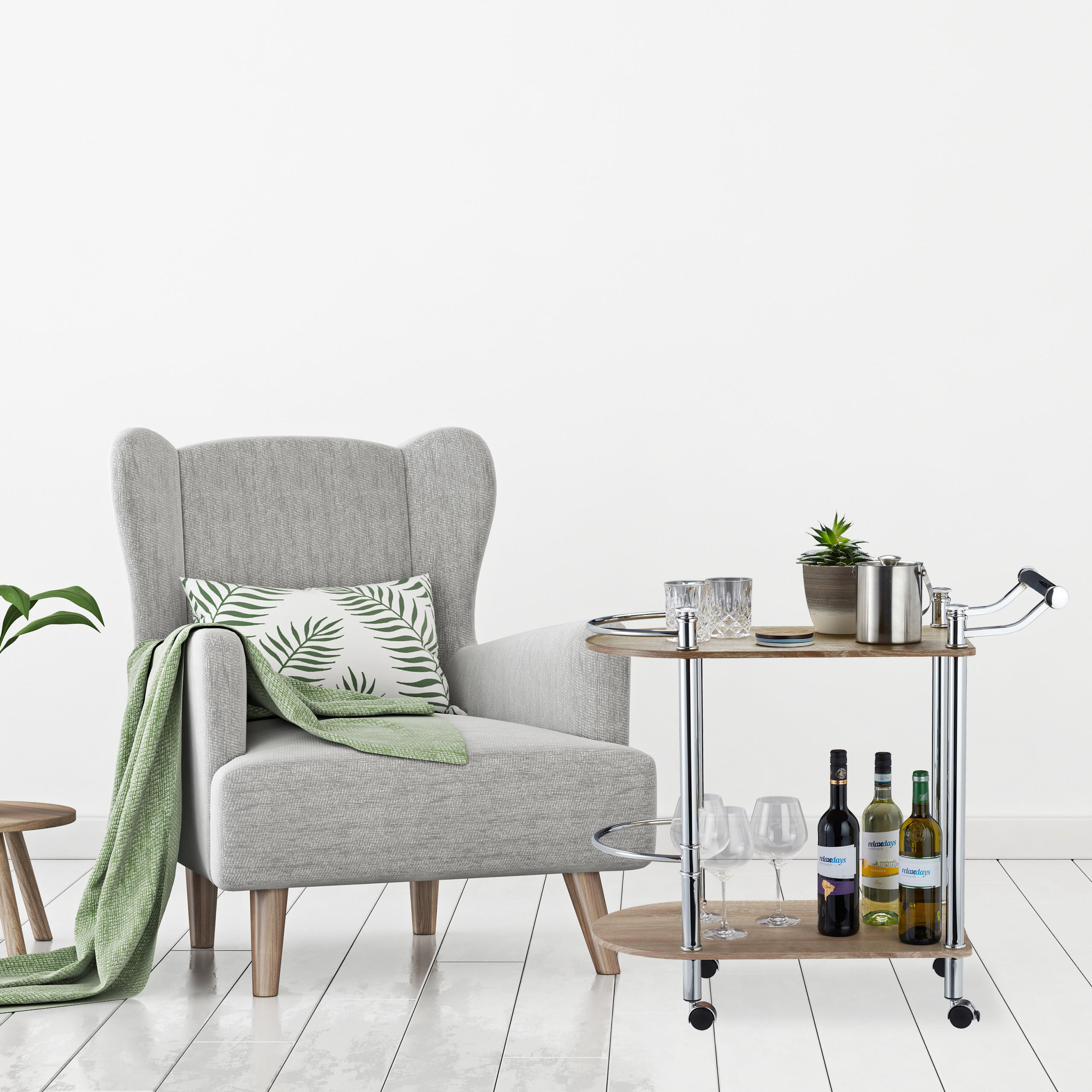 SERVIERWAGEN - Silberfarben, Holzwerkstoff/Metall (82/76/39cm) - Relaxdays