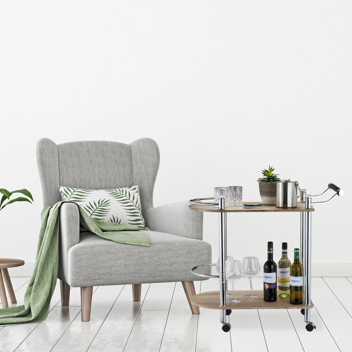 SERVIERWAGEN - Silberfarben, Holzwerkstoff/Metall (82/76/39cm) - Relaxdays
