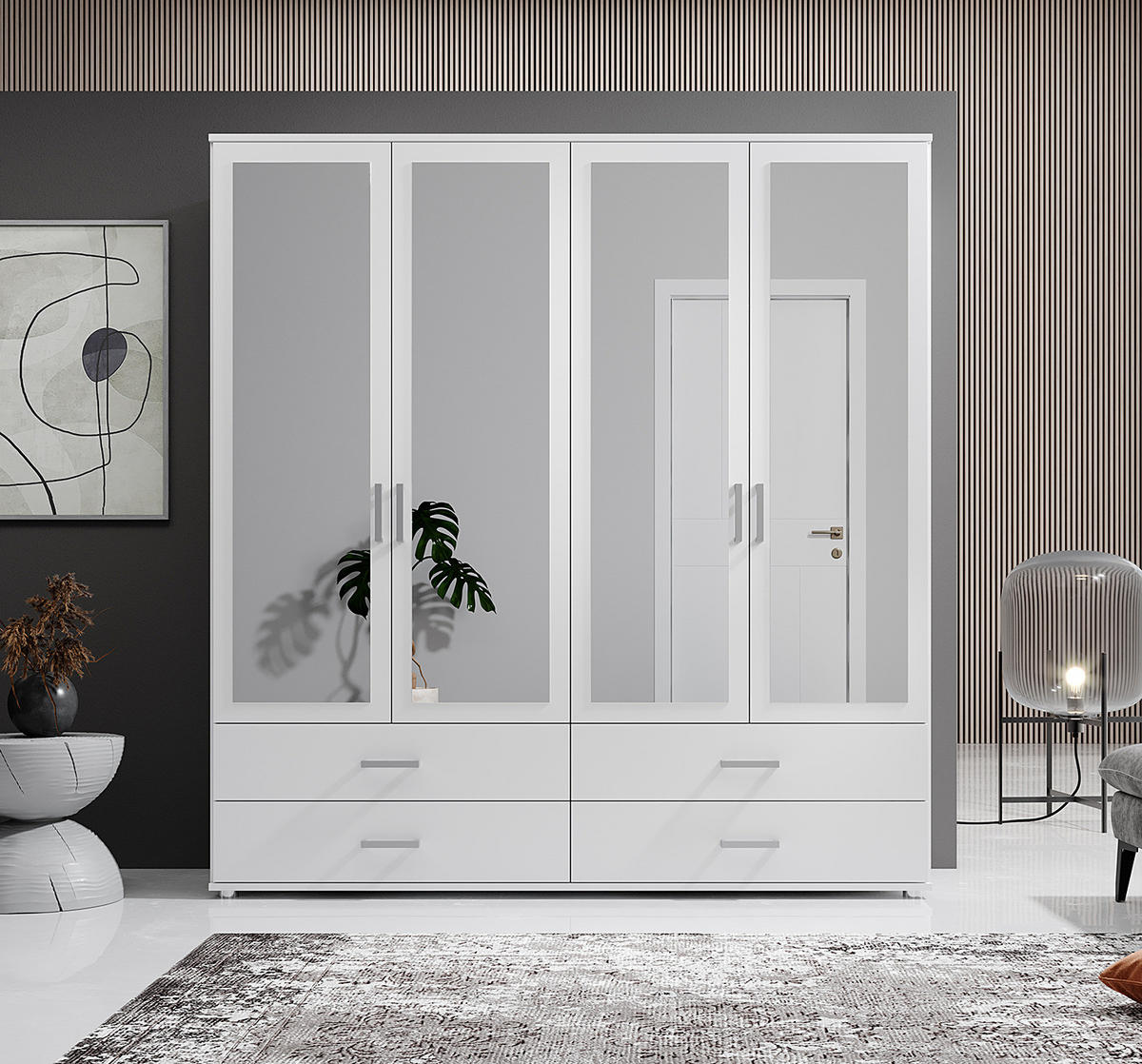 DREHTÜRENSCHRANK - Spanplatte - Silberfarben/Weiß, Holzwerkstoff/Kunststoff (180/190/51cm) - home24