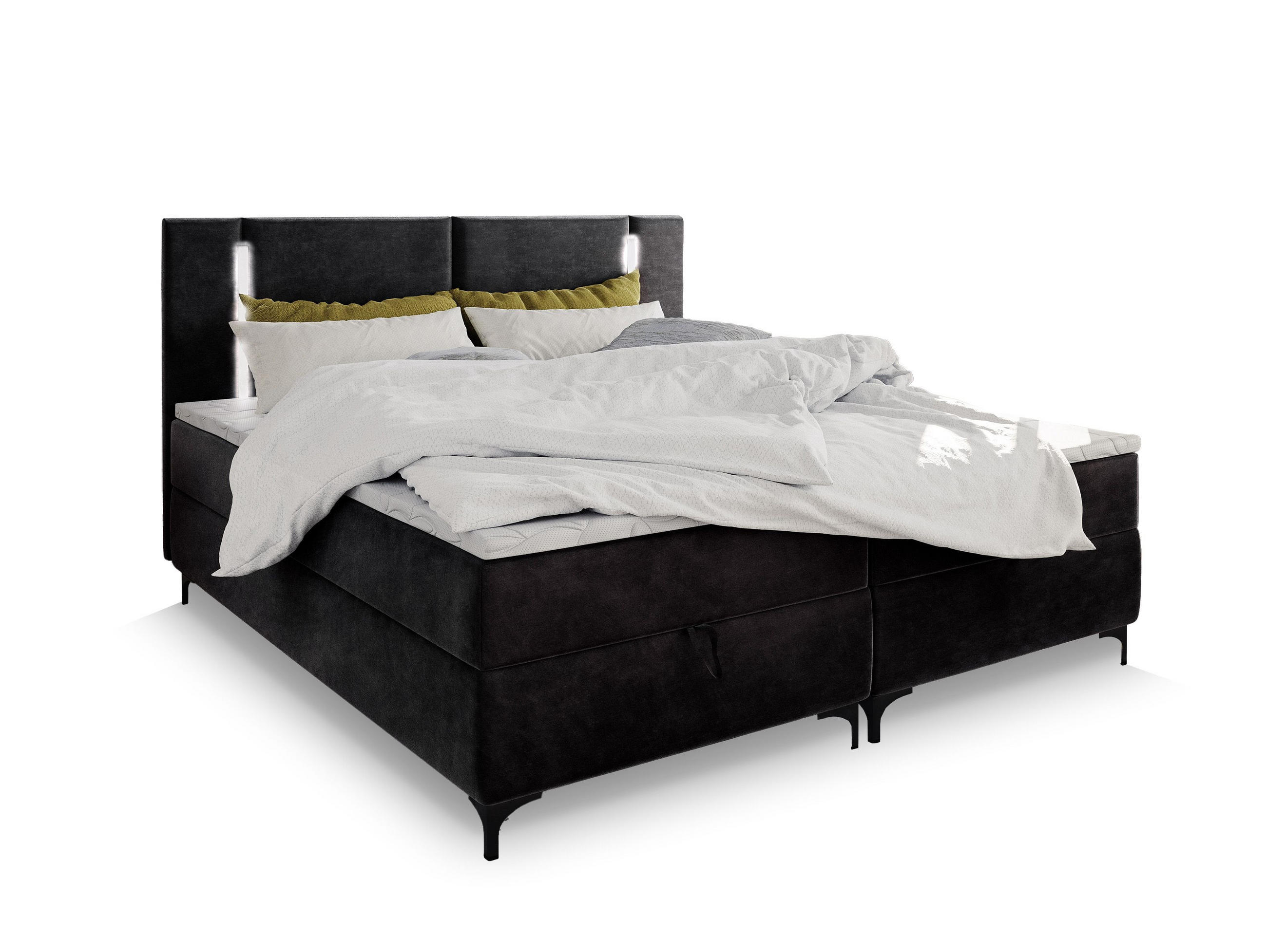 BOXBETT ALBA 140x200 cm mit Matratze und Topper - Schwarz - Schwarz, Holz (140/200cm) - MASSENO