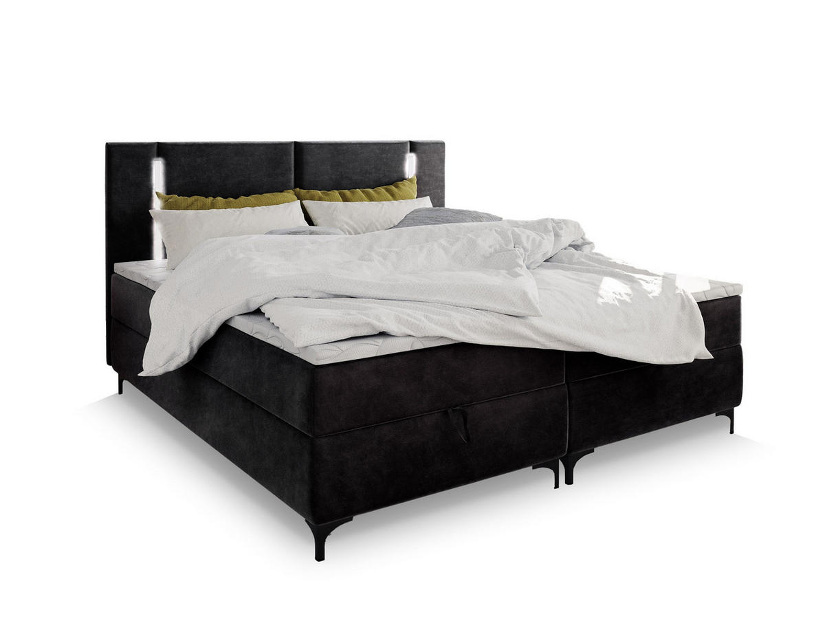 BOXBETT ALBA 160x200 cm mit Matratze und Topper - Schwarz - Schwarz, Holz (160/200cm) - MASSENO