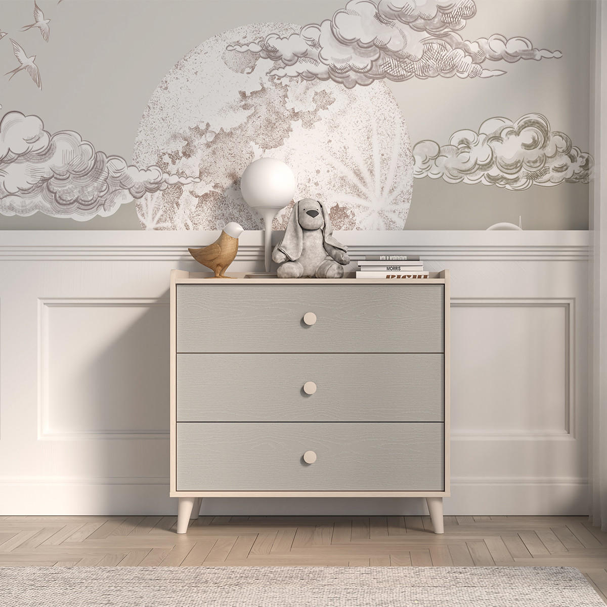 DĚTSKÁ KOMODA Alycia Béžová - Šedá - Efekt dřeva - šedá, dřevo (90/85/40cm) - Petits-meubles