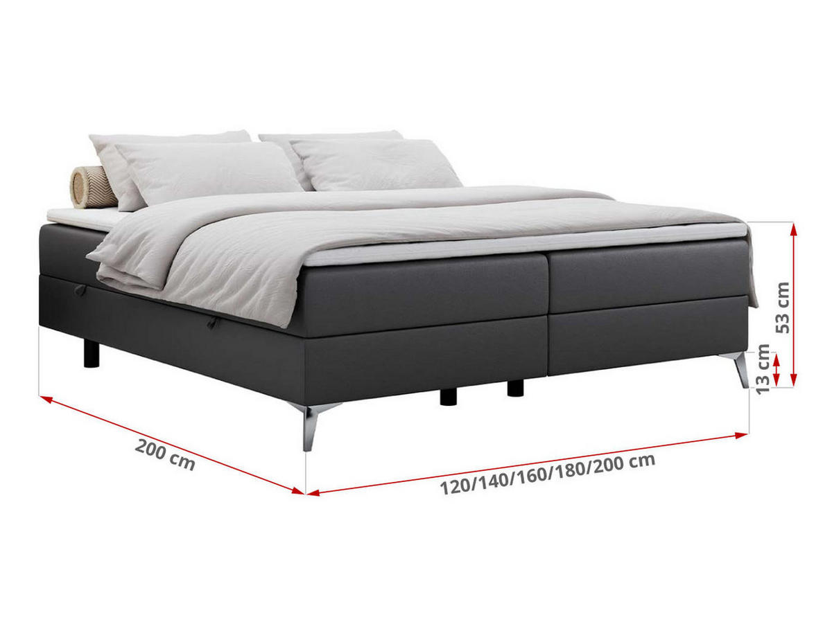 BOXBETT LESS 160/200 Dunkelgrau Kunstleder - H4 - Dunkelgrau, Holz/Textil (160/200cm) - MKS