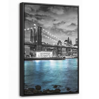 LEINWAND Bilder mit Rahmen - New York - Skyline - Stadt - Blau - 20x30 - Blaugrau, Textil (20/30cm) - MuchoWow