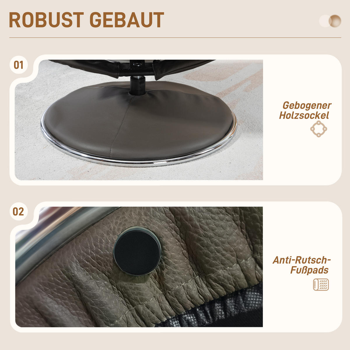 RELAXSESSEL mit Hocker, Fernsehsessel mit Liegefunktion, Wippfunktion Grau - Schwarz/Grau, Leder/Kunststoff (95/107/81cm) - HOMCOM